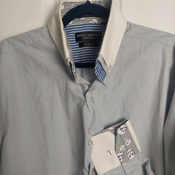 Marco Donateli Dress Shirt Men's Large Grey with Fun Details - Picture 1 of 10